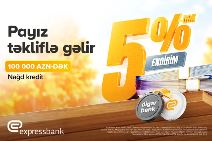 "Expressbank" 100 000 manatadək kreditə 5% endirim tətbiq edir
